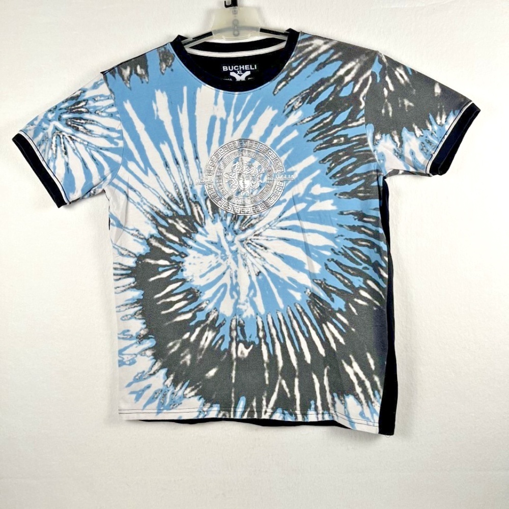 Bucheli Moda Italia Style Graphic Medusa Reverse Tie Dye Black Blue Size XL